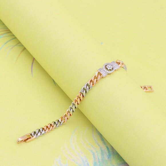 "Elegant Dual-Tone Rose Gold & Silver Bracelet with CZ Centerpiece, XPBL0838 - Picture 6 of 11